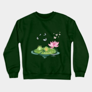 Lotus Frogs Butterflies illustration Crewneck Sweatshirt